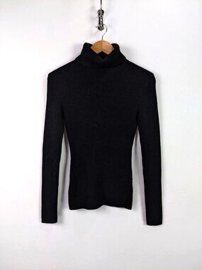 French Connection Womens Ribbed Knit Turtleneck Long Sleeve Black Sweater - XS